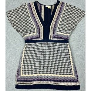 Meadow Rue Tunic Womens Small Boho Semi Sheer Top Purple Ivory Blue Sleeveless
